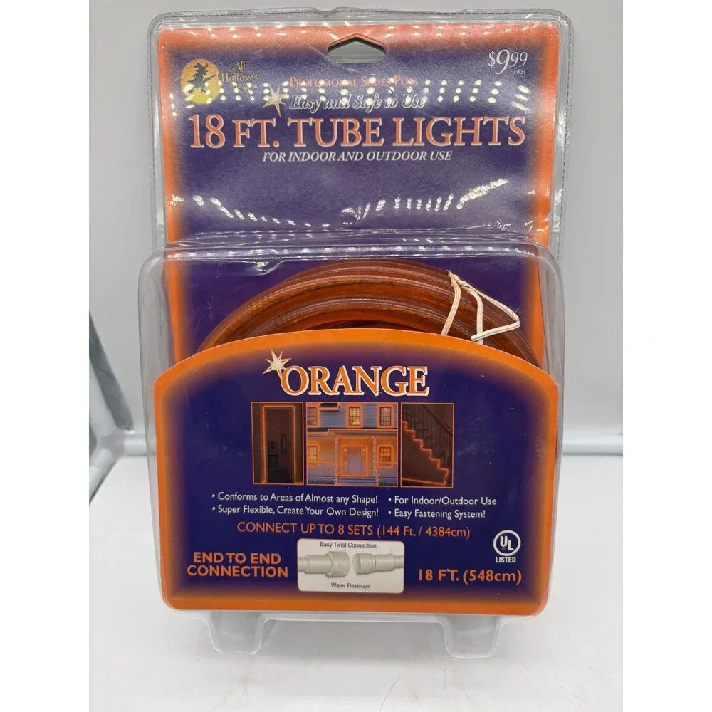 All Hallows Professional Series Plus 18 FT Orange Tube Rope Lights Halloween NIB